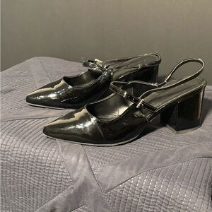 Black Patent Leather Slingback Heels
